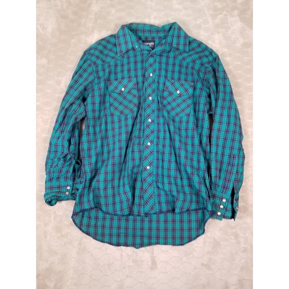WRANGLER 71125CP Mens Size 16 1/2 X 35 Plaid Pearl Snap Western Long Sleeve
